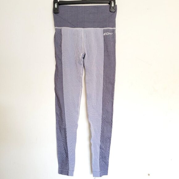 ECHT Workout Active Gray High Waisted Stripe Color Block Full Length Legging Sm - Picture 1 of 11
